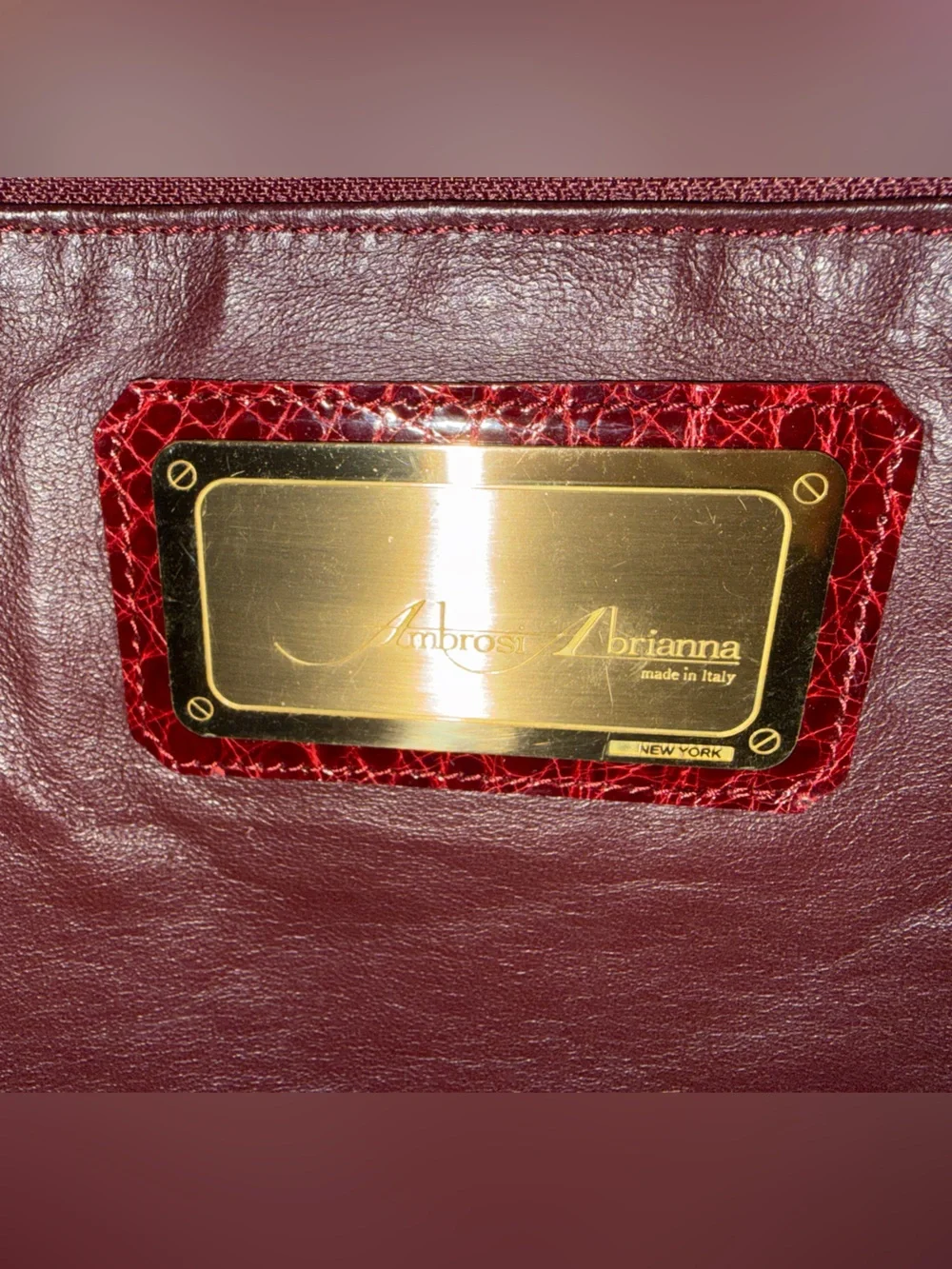 AMBROSI ABRIANNA Genuine Crocodile Top Handle Bag Handbag, Burgundy